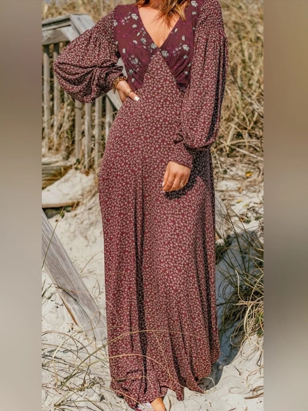 Free People Love Story Maxi Dress In Raisin Combo Size XS